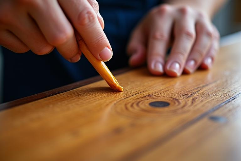 Kashiwa Hearth の工房で家具の仕上げ作業をする職人の手元のクローズアップ